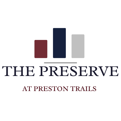 The Preserve at Preston Trails logo with three colored bars.